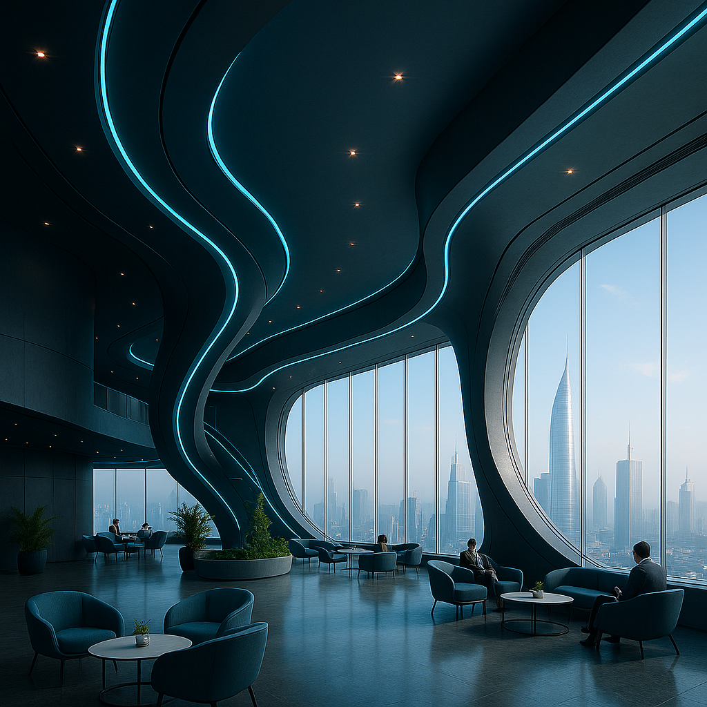 水際プロムナードの未来的な都市インフラのイメージ